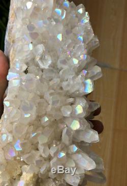 Unique Angel Aura Quartz cluster crystal Platinum & Silver Coated Rainbows #2920