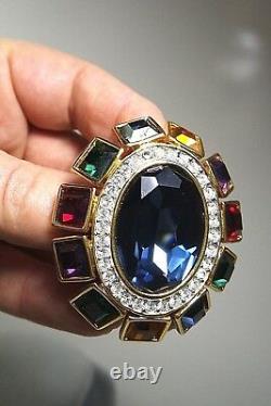 VNT RARE HUGE VALENTINO Haute Couture Swarovski Crystals Cabochon Clip Earrings