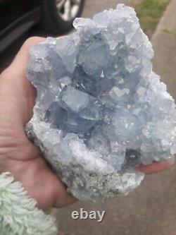Very High Quality Celestite Quartz Cluster Clear Powder Blue Crystals! 2 lb