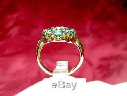 Vintage 10k Yellow Gold Lady's Elegant Green Crystal Flower Ring Size 5