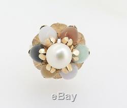 Vintage 60s 14k Yellow Gold Pearl Jade Quartz Princess Style Ring Val $2100