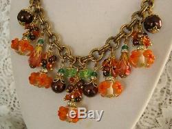 Vintage Cluster Statement Necklace Crystal Glass Charm Autumn Path Haskell Chain