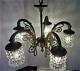 Vintage Deco Crystal Clusters Solid Brass Light Fixture Small Chandelier Working