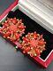 Vintage Jose And Maria Barrera Faux Coral Earrings Clip Cluster Austrian Crystal