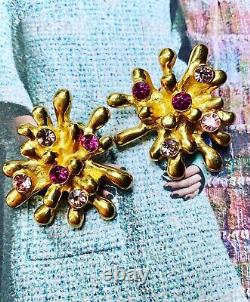 Vintage Lacroix Purple Pink Crystal Clip On Earrings