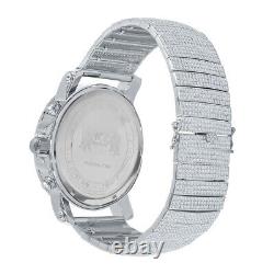 White Gold Tone Real Diamonds Joe Rodeo Cluster Bezel Custom Band Watch WithDate