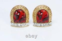 Yves Saint Laurent YSL Robert Goossens Red Glass Crystal Horseshoe Earrings