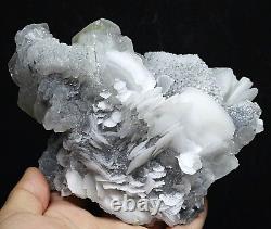 1.67lb White Schistose Calcite Cluster Cristal Basé Sur La Matrice De Fluorite Cube
