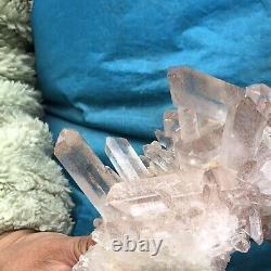 1.91lb Naturel Blanc Clair Quartz Cristal Cluster Spécimens De Guérison De La Toux