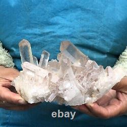 1.91lb Naturel Blanc Transparent Quartz Cristal Cluster De Guérison Des Spécimens