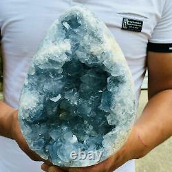 10.5 Lb Naturel Celestite Geode Quartz Cristal Cluster Blue Spar Hole-madagascar