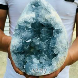 10.5 Lb Naturel Celestite Geode Quartz Cristal Cluster Blue Spar Hole-madagascar