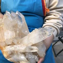 10.84LB Natural White Clear Quartz Crystal Cluster Rough Healing Specimen translates to 'Échantillon brut de guérison en cluster de cristal de quartz clair naturel blanc de 10,84 livres.'