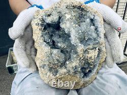 11,33 LB spécimen minéral de cristal de célestite bleue naturelle en grappe de quartz géode