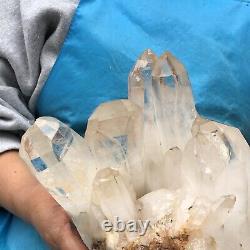 12,47LB Spécimen minéral de quartz clair naturel en grappe de cristaux blancs pointus reiki