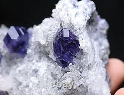 135.6g Bleu Naturel Bleu Violet Fluorite Quartz Cristal Cluster Mineral Specimen