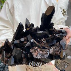 15,2 lb Grand Cluster de Cristal de Quartz Fumé Noir Naturel Brut Specimen Minéral