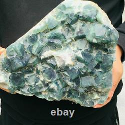 15.3 Lb Naturel Beau Vert Fluorite Quartz Cristal Cluster Minéral Specimen