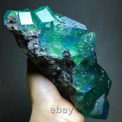 1870g Particules Rares Plus Grosses Grappe De Cristal Fluorite Bleue/verte Basée Sur La Matrice