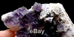 198g Naturel Violet Cubique Fluorite Quartz Cluster Minéral Spécimen