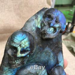 1pc Naturel Labradorite Crâne Sculpté À La Main Groupe De Cristal De Quartz Guérison