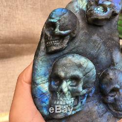 1pc Naturel Labradorite Crâne Sculpté À La Main Groupe De Cristal De Quartz Guérison