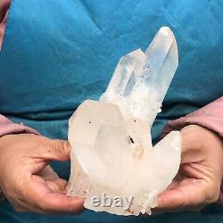 2.17lb Naturel Blanc Transparent Quartz Cristal Cluster De Guérison Des Spécimens