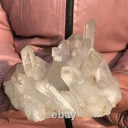 2.33lb Naturel Blanc Clair Quartz Cristal Cluster Dur De Guérison Spécimen