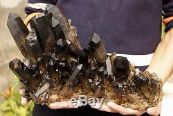 20.17lb Aaa Rare Naturel Beau Noir Quartz Crystal Cluster Spécimen Tibétain