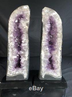 21 Paire Amethyst Cathedral Geode Crystal Quartz Cluster Specimen Avec Base