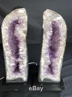 21 Paire Amethyst Cathedral Geode Crystal Quartz Cluster Specimen Avec Base