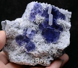 319.1g Bleu Violet Fluorite Quartz Cluster Minéral Spécimen