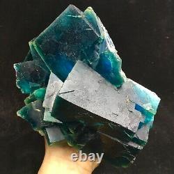 3205g Big! Specimen Minéral De Cristal De Fluorite Cubique Vert Profond/bleu