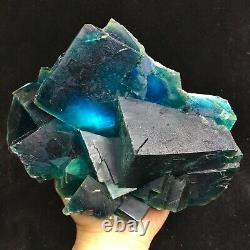 3205g Big! Specimen Minéral De Cristal De Fluorite Cubique Vert Profond/bleu