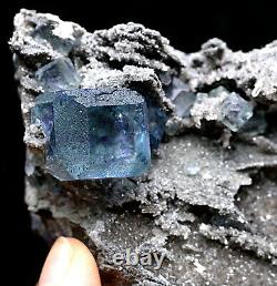 362g Bleu Vert Fluorite Quartz Cristal Cluster Mineral Specimen