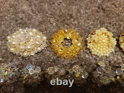 38 Vintage Cluster Bead Ab Strass Clip Sur Les Boucles D'oreilles + 2 Broche Lot