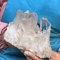 4.64lb Naturel Blanc Clair Quartz Cristal Cluster Spécimens De Guérison De La Toux