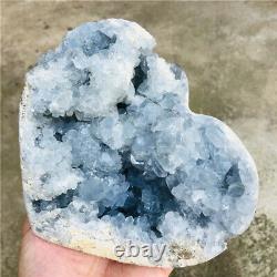 4.6lb Céleste Naturel Du Cœur Quartz Cristal Géode Géode Spécimens Minéraux Bruts