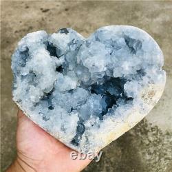 4.6lb Céleste Naturel Du Cœur Quartz Cristal Géode Géode Spécimens Minéraux Bruts