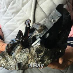 4.8lb Tibet Noir Cristal De Quartz Cluster Rugueux Guérison Minérale Des Échantillons
