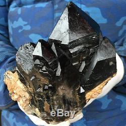 4.9lb Grand Quartz Naturel Noir Cristal Cluster Rugueux Guérison Des Échantillons