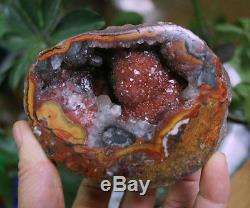 4 Spécimen De Cathédrale De Quartz De Geode D'agate Rouge Naturelle De Grappe De Bord De Cristal