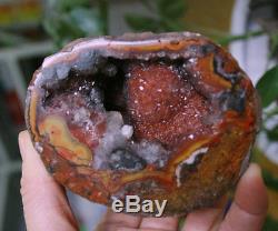 4 Spécimen De Cathédrale De Quartz De Geode D'agate Rouge Naturelle De Grappe De Bord De Cristal