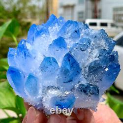 456G Nouvelle découverte de grappe de cristaux de quartz bleu Phantom spécimen minéral de guérison