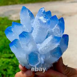 475G Nouvelle trouvaille bleue de cristal de quartz fantôme en grappe spécimen minéral de guérison.