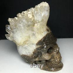 493g Cluster En Cristal Naturel Quartz, Pierre De Spécimen, Crâne Sculpté À La Main, Exquis
