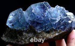 496g Transparent Bleu Violet Cube Fluorite Crystal Cluster Minéral Spécimen