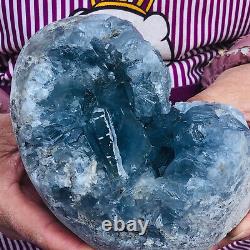 4LB Cristal de Célestite Bleue Naturelle, Géode de Quartz, Échantillon Minéral, Reiki