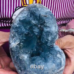 4LB Cristal de Célestite Bleue Naturelle, Géode de Quartz, Échantillon Minéral, Reiki