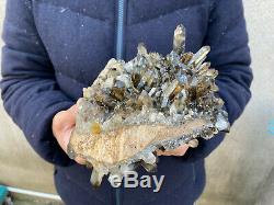 5,0 Lb Naturel Quartz Fumé Grappe De Guérison Cristal Mineral Point Spécimen Brute